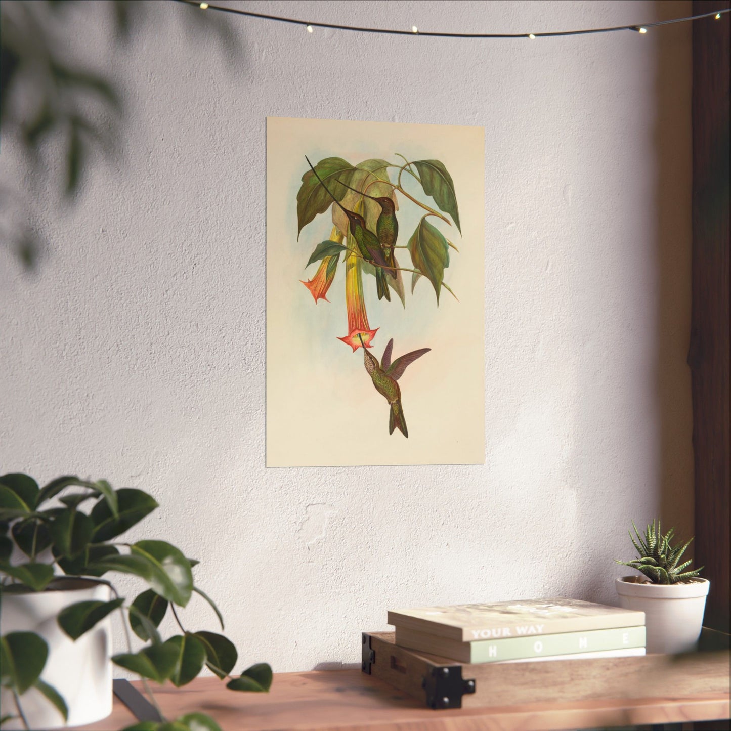 Hummingbird Botanical Art Print - Matte Vertical Poster - Nature Inspired Wall Art - Vintage Bird Watcher Art