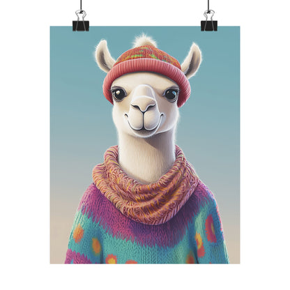 Cozy Llama Art Print - Whimsical Animals - Horizontal Matte Poster for Wall Art
