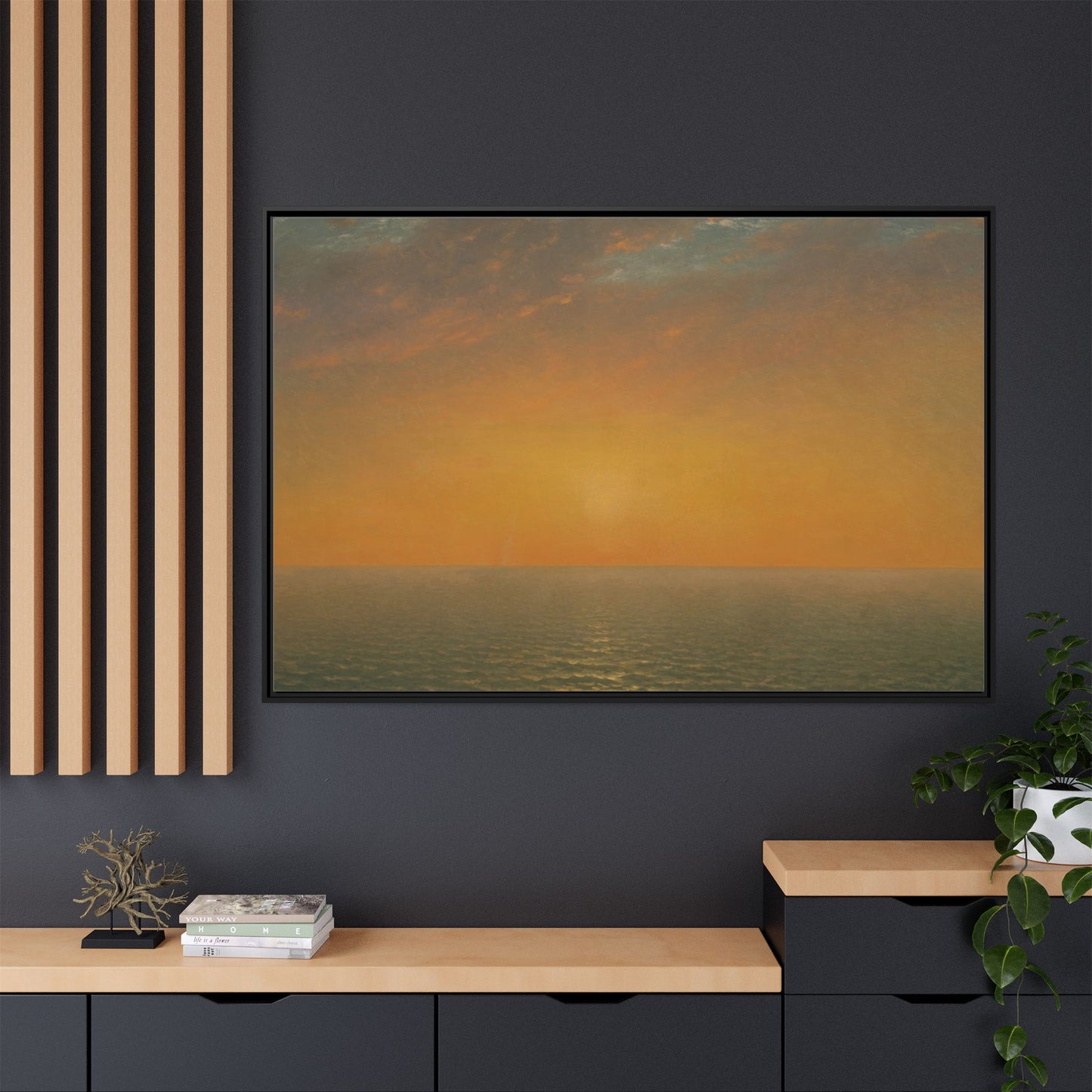John Frederick Kensett : Sunset on the Sea (1872) - Museum Collection - Framed Canvas Print