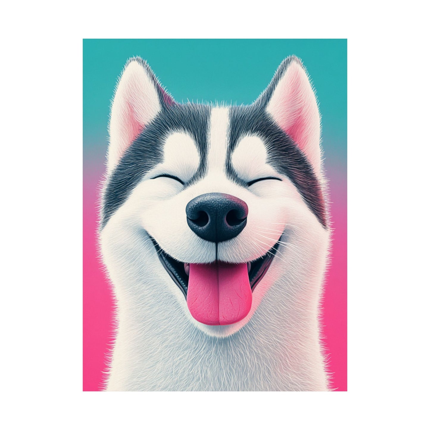 Happy Husky - Whimsical Animals Series - Fine Art Print - Vertical Poster - Cheerful Dog Art for Home Décor