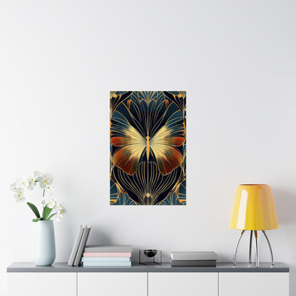 Art Deco Golden Butterfly Fine Art Print - Matte Vertical Poster - Vibrant Home Décor - Chic Style
