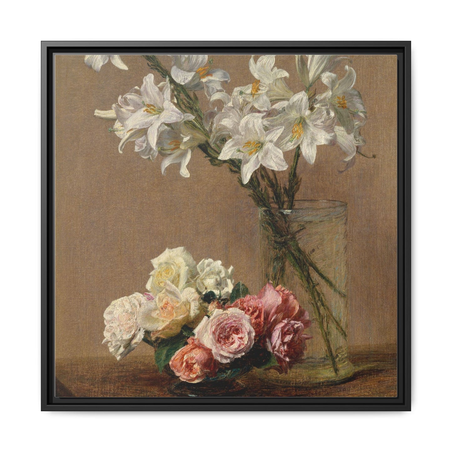 Henri Fantin-Latour : Roses and Lilies (1888) - Giclee Fine Art Print - Museum Collection Framed Canvas Print