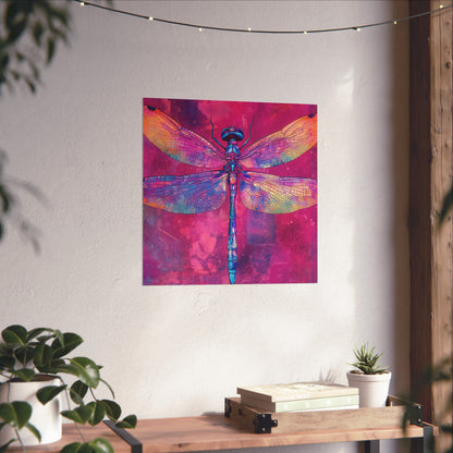 Magenta Dragonfly Watercolor Art Print - Matte Vertical Posters