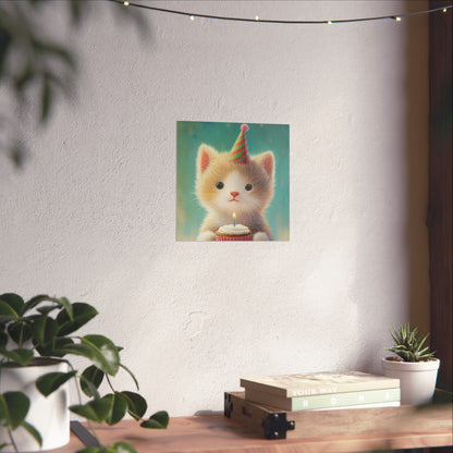 Cute Kitten Birthday Poster - Cat Café - Whimsical Animals - Adorable Kitten Wall Art
