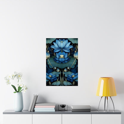 Mystical Blue Lotus Fine Art Print - Matte Vertical Poster - Zen Floral Art for Home Décor