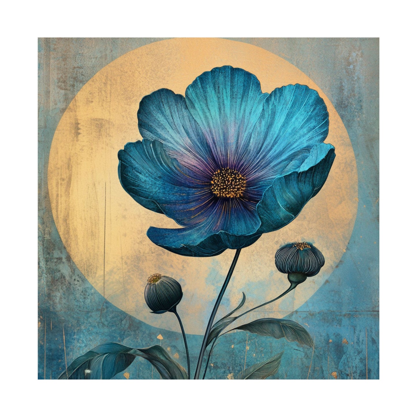 Blue Cosmos Moonlit Botanical Fine Art Print