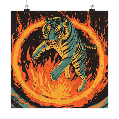Unleashed - Tiger Jumping Through A Ring of Flames - Matte Vertical Poster - Eye-Catching Wall Art