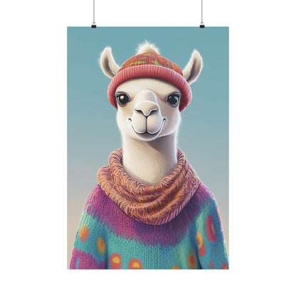 Cozy Llama Art Print - Whimsical Animals - Horizontal Matte Poster for Wall Art
