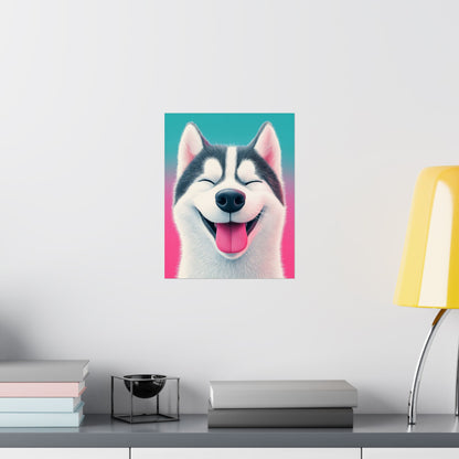 Happy Husky - Whimsical Animals Series - Fine Art Print - Vertical Poster - Cheerful Dog Art for Home Décor