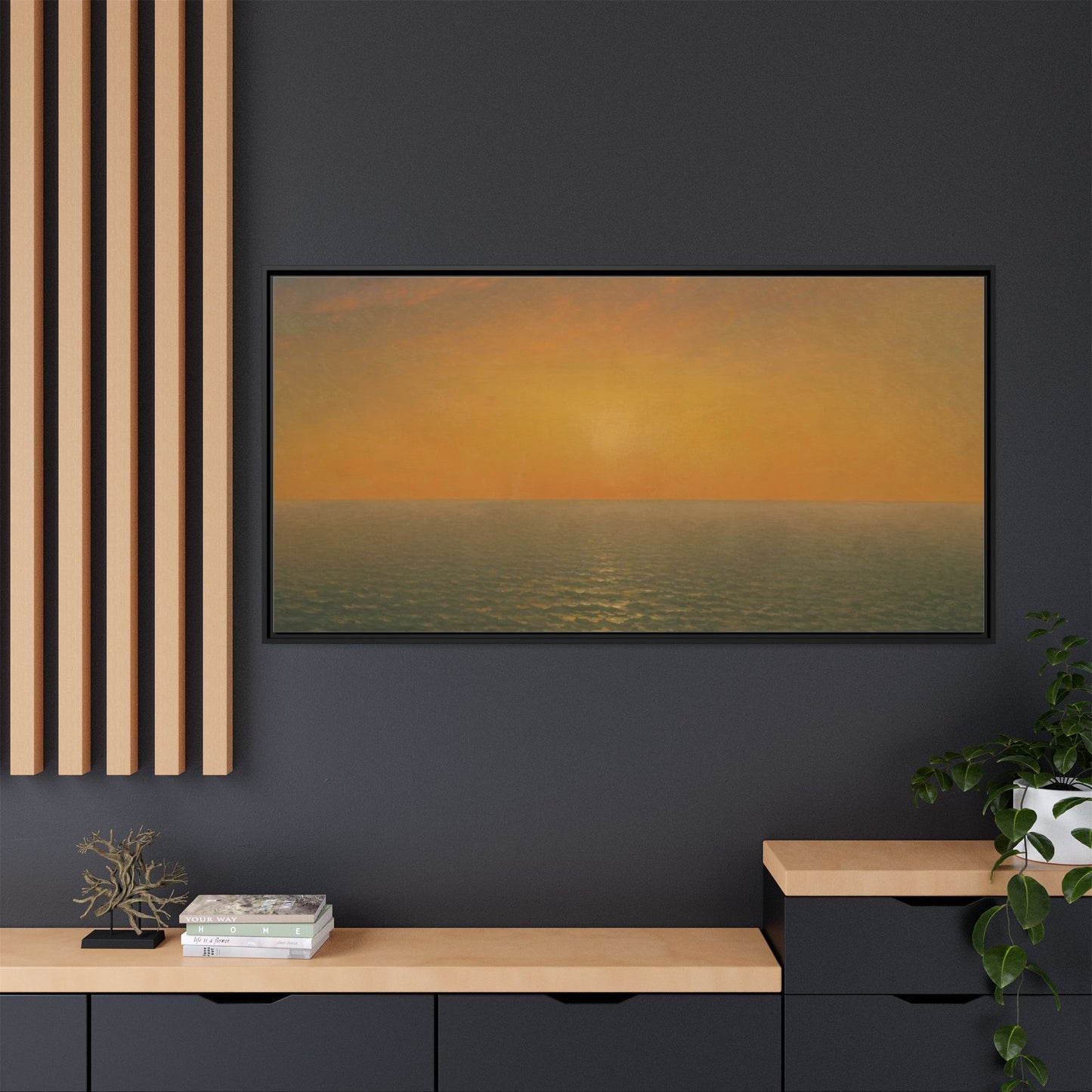 John Frederick Kensett : Sunset on the Sea (1872) - Museum Collection - Framed Canvas Print