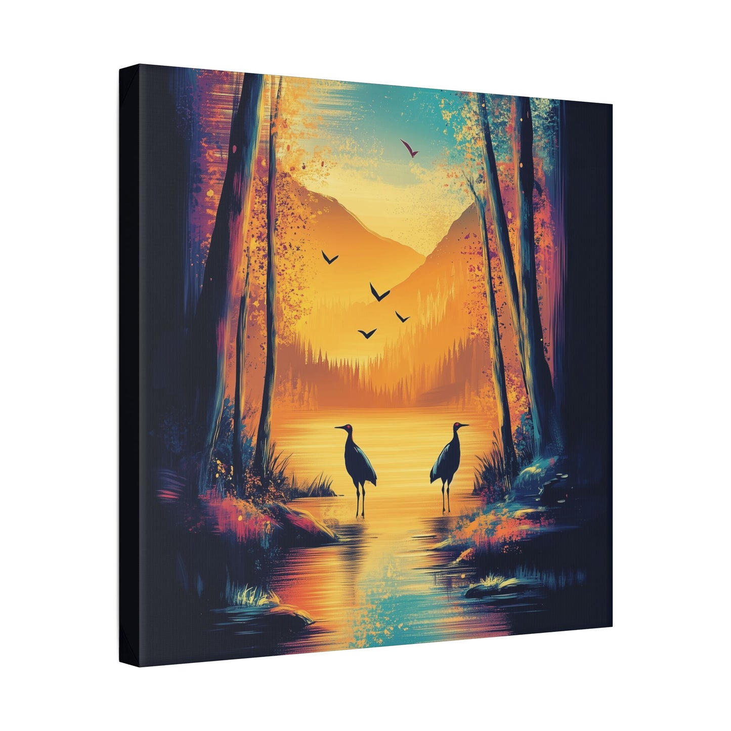 Cranes at Sunset - Delight in Nature Series - Fine Art Print on Canvas