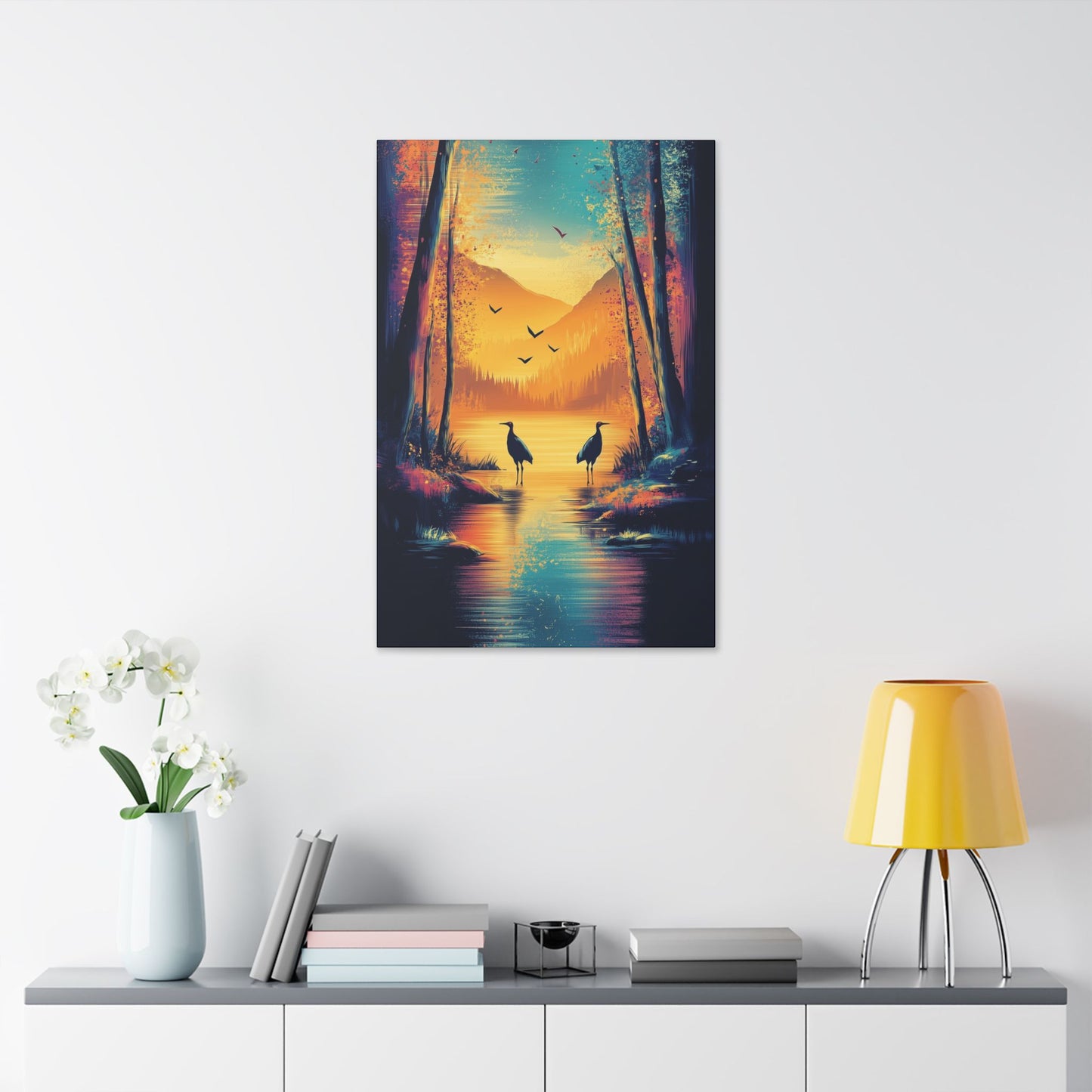 Cranes at Sunset - Delight in Nature Series - Fine Art Print on Canvas