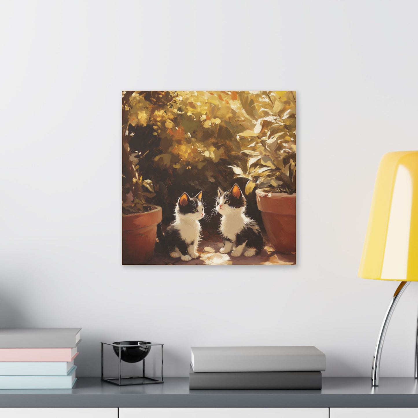 Kittens Conspire  - Garden Friends Series - Fine Art Print on Canvas