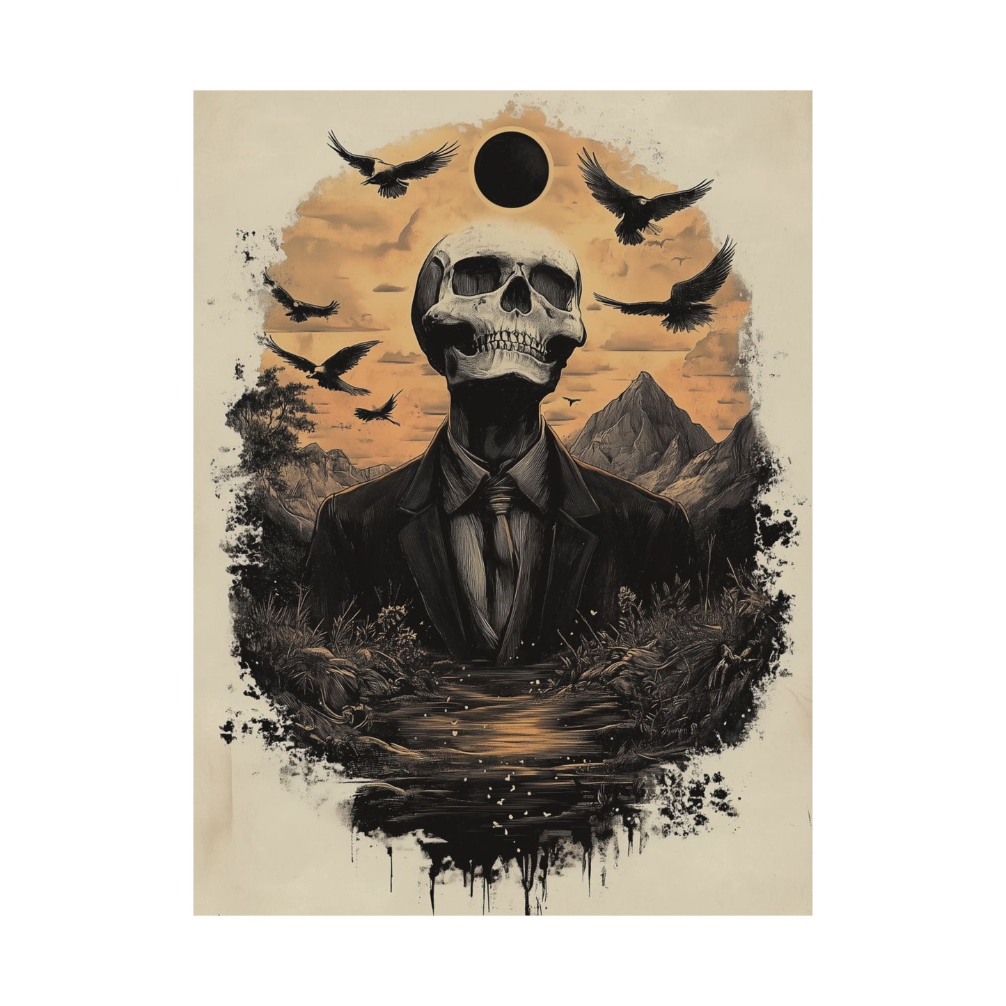 Mystic Black Sun Skull Gothic Poster - Dark Art - Fine Art Prints - Wall Art