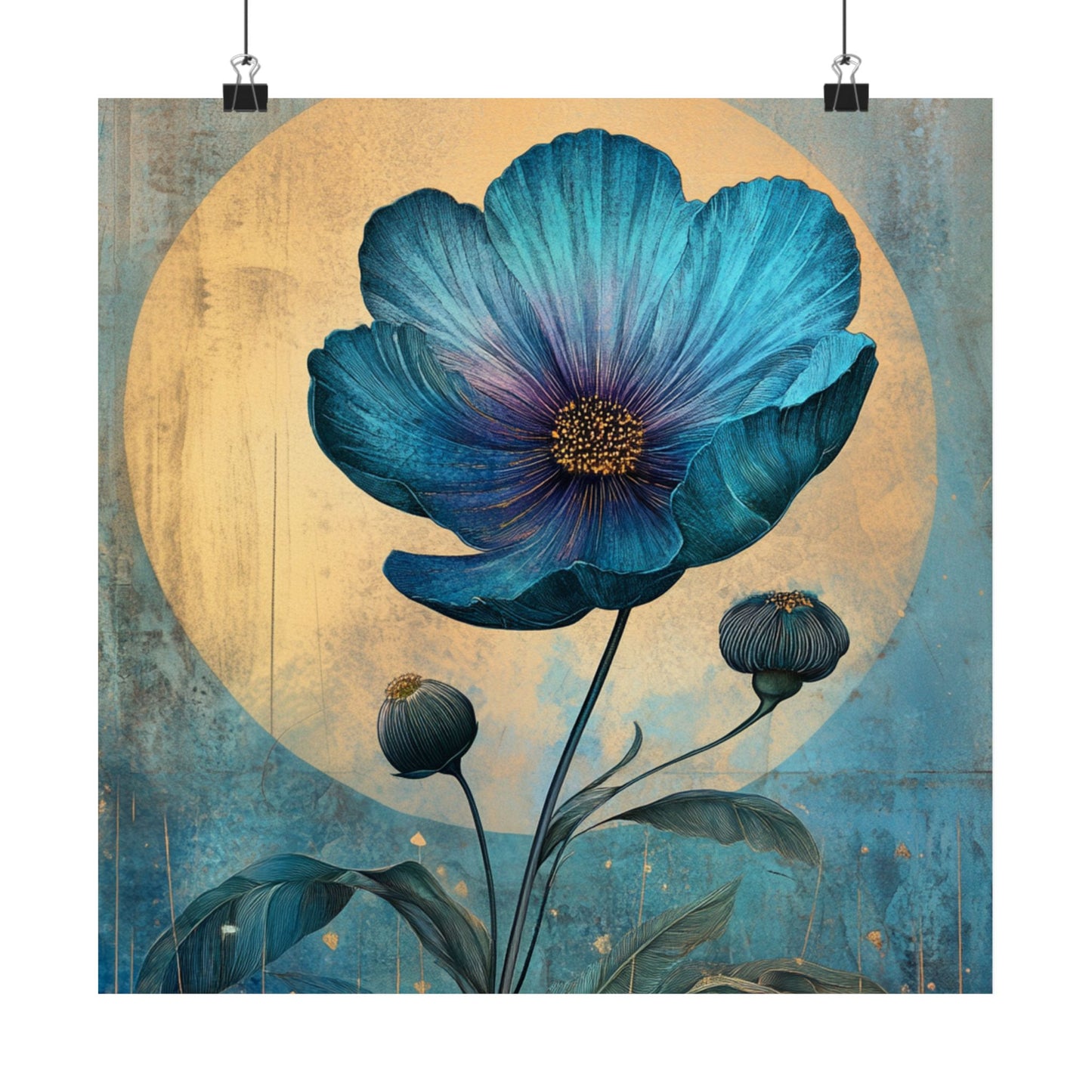 Blue Cosmos Moonlit Botanical Fine Art Print