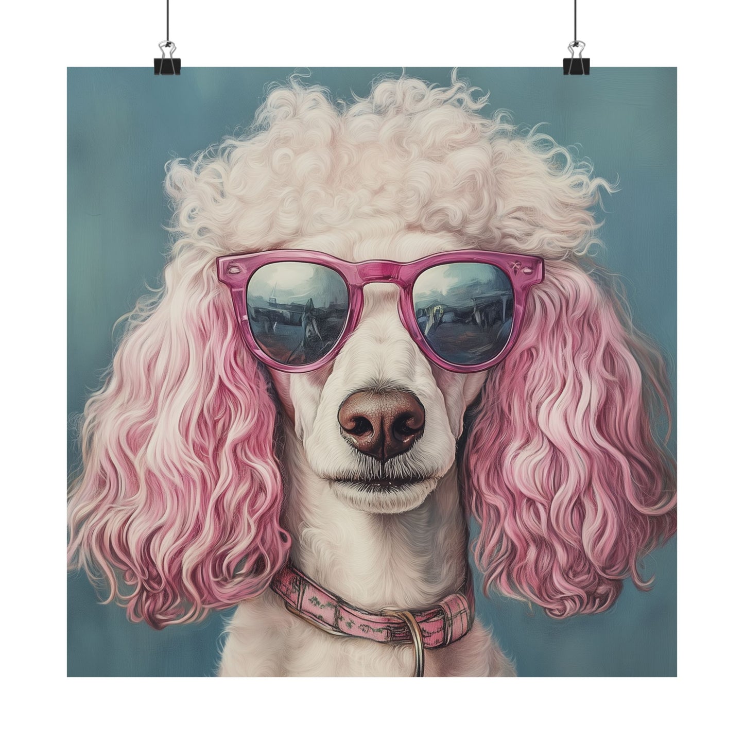Poodle with Pink Sunglasses - Fine Art Print Poster - Whimsical Animals Series - Wall Art for Dog Lovers