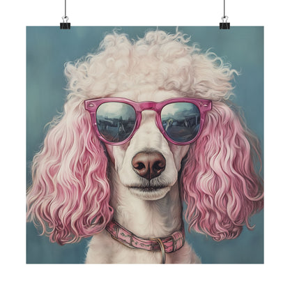 Poodle with Pink Sunglasses - Fine Art Print Poster - Whimsical Animals Series - Wall Art for Dog Lovers
