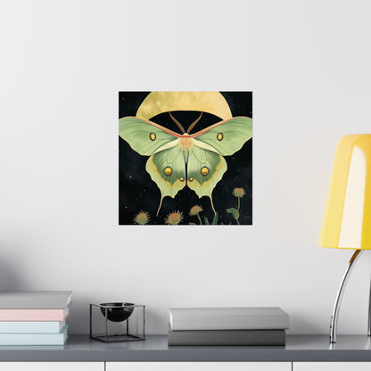 Dreamy Luna Moth Under the Moon Poster- Matte Vertical Art Print - Boho Wall Art - Bohemian - Art Noveau - Art Deco