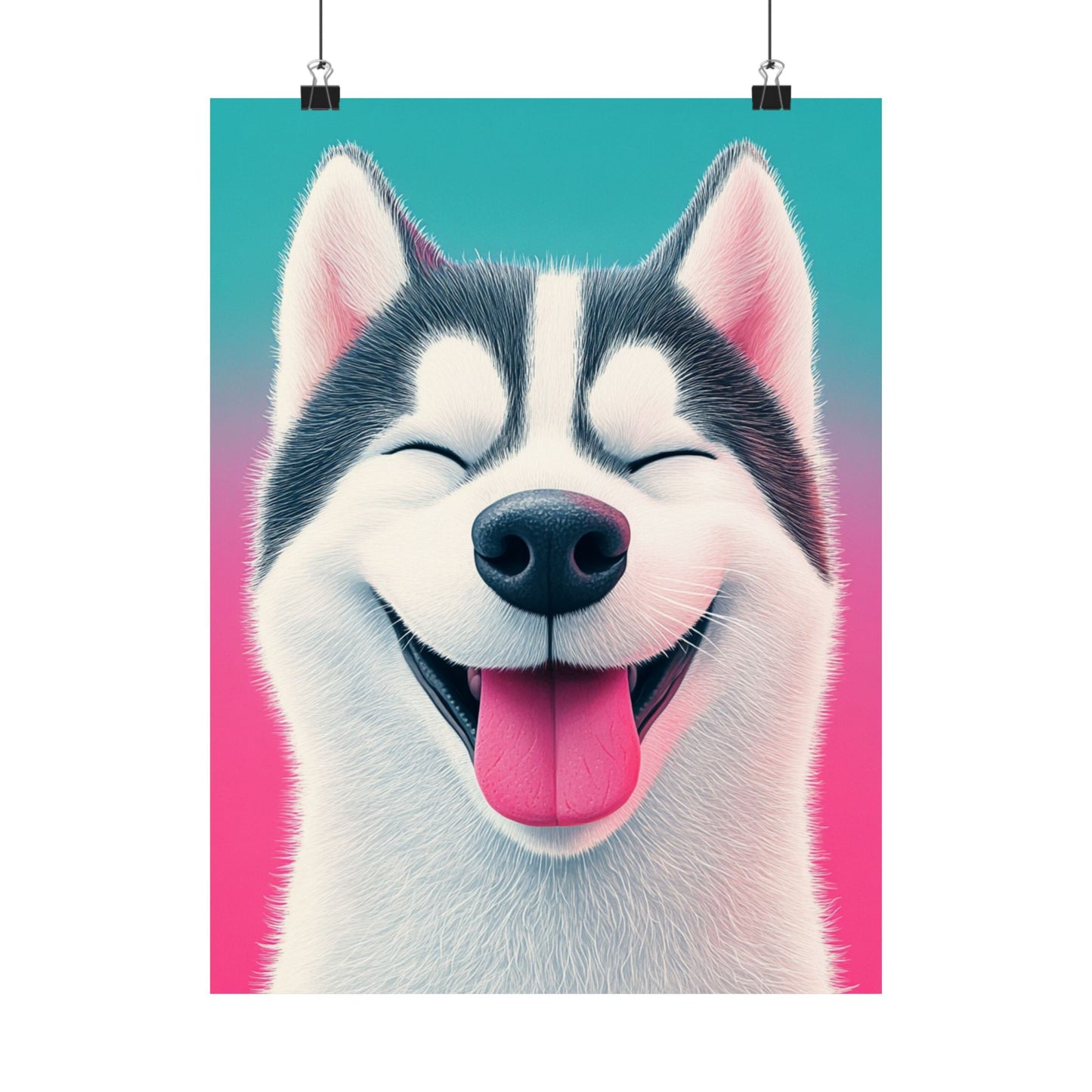 Happy Husky - Whimsical Animals Series - Fine Art Print - Vertical Poster - Cheerful Dog Art for Home Décor