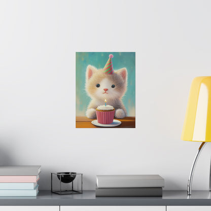 Cute Kitten Birthday Poster - Cat Café - Whimsical Animals - Adorable Kitten Wall Art