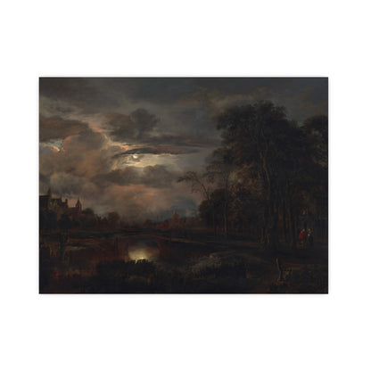 Moonlit Landscape with Bridge - Romantic Night Fine Art Poster