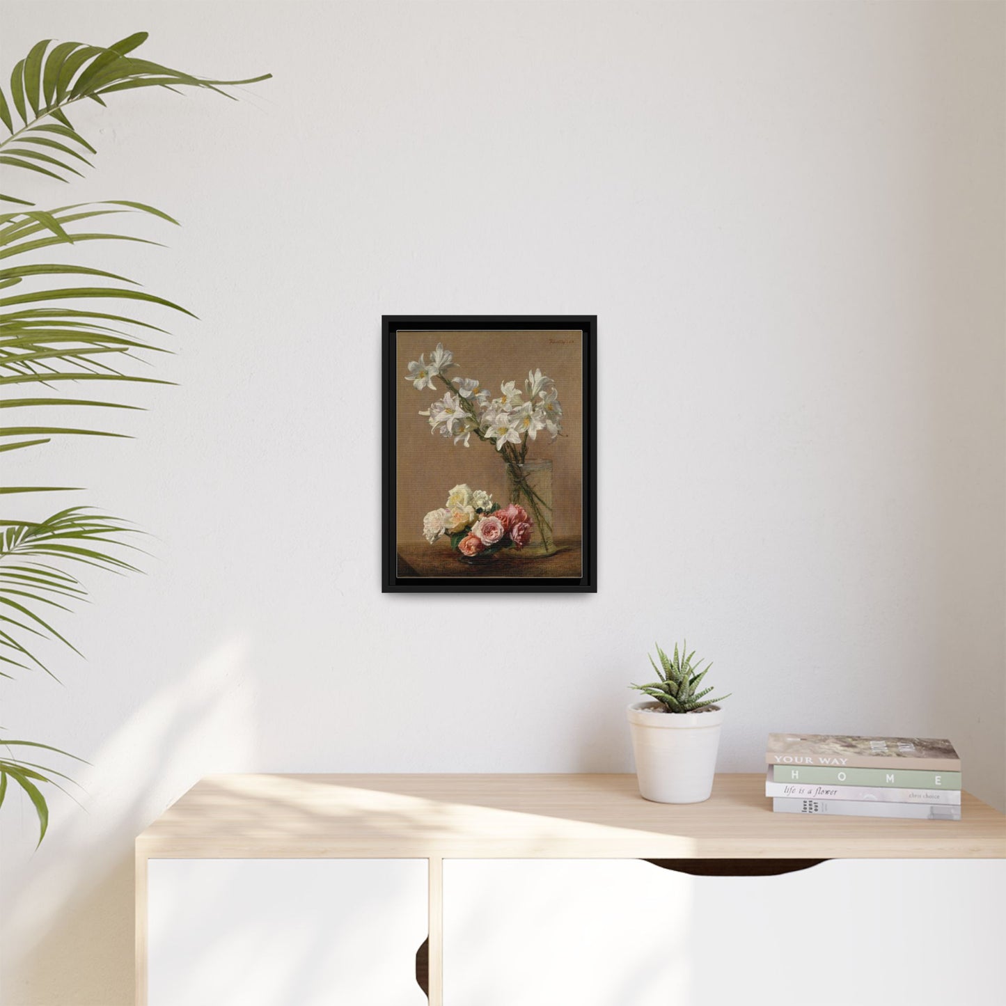 Henri Fantin-Latour : Roses and Lilies (1888) - Giclee Fine Art Print - Museum Collection Framed Canvas Print
