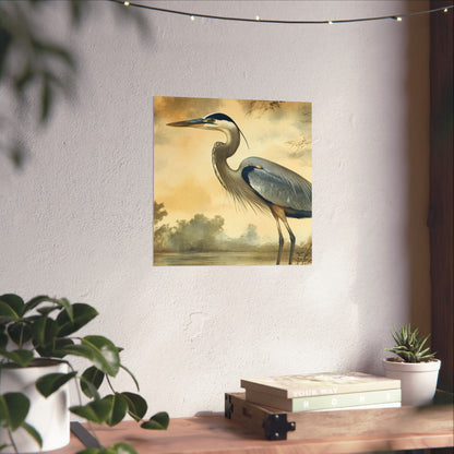 Elegant Blue Heron Coastal Fine Art Print