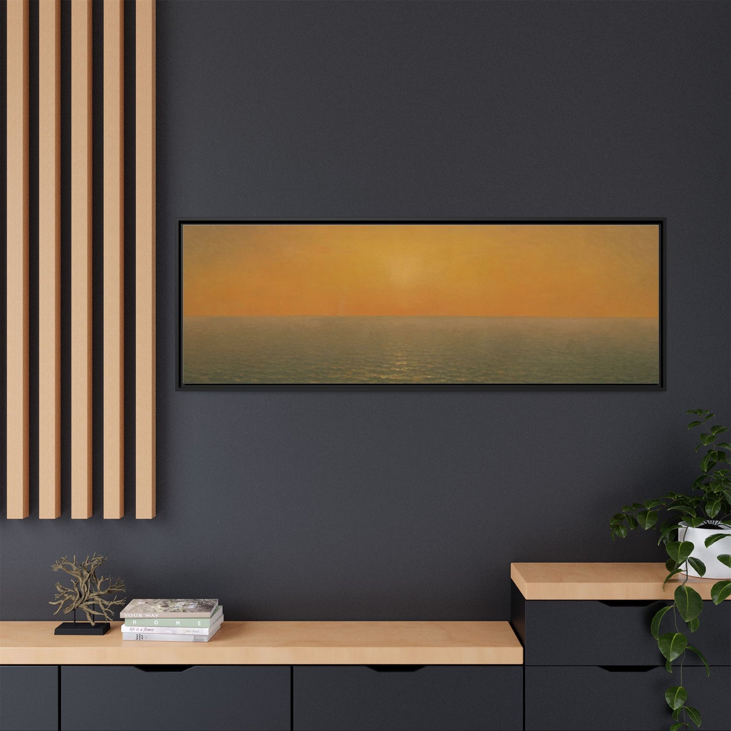 John Frederick Kensett : Sunset on the Sea (1872) - Museum Collection - Framed Canvas Print