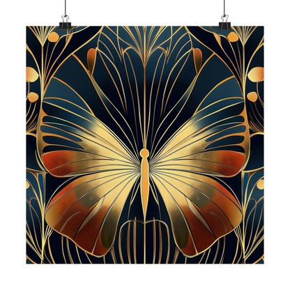 Art Deco Golden Butterfly Fine Art Print - Matte Vertical Poster - Vibrant Home Décor - Chic Style