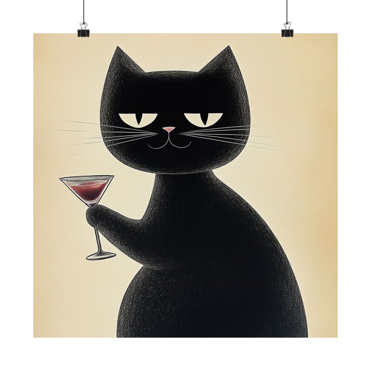 Cat with a Cocktail - Cat Café Series - Fine art print - Matte Vertical Wall Art  - Poster Print - for Cat Lovers