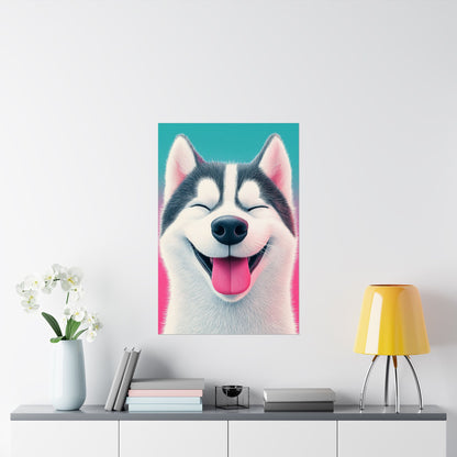 Happy Husky - Whimsical Animals Series - Fine Art Print - Vertical Poster - Cheerful Dog Art for Home Décor