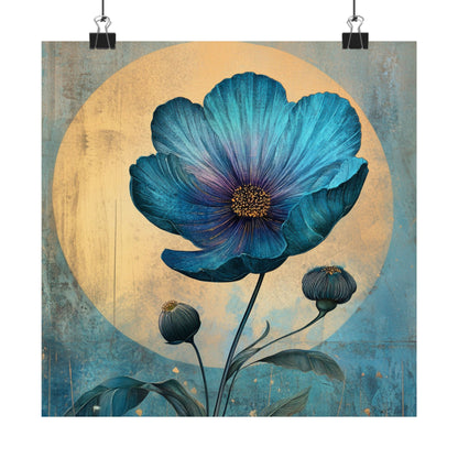 Blue Cosmos Moonlit Botanical Fine Art Print