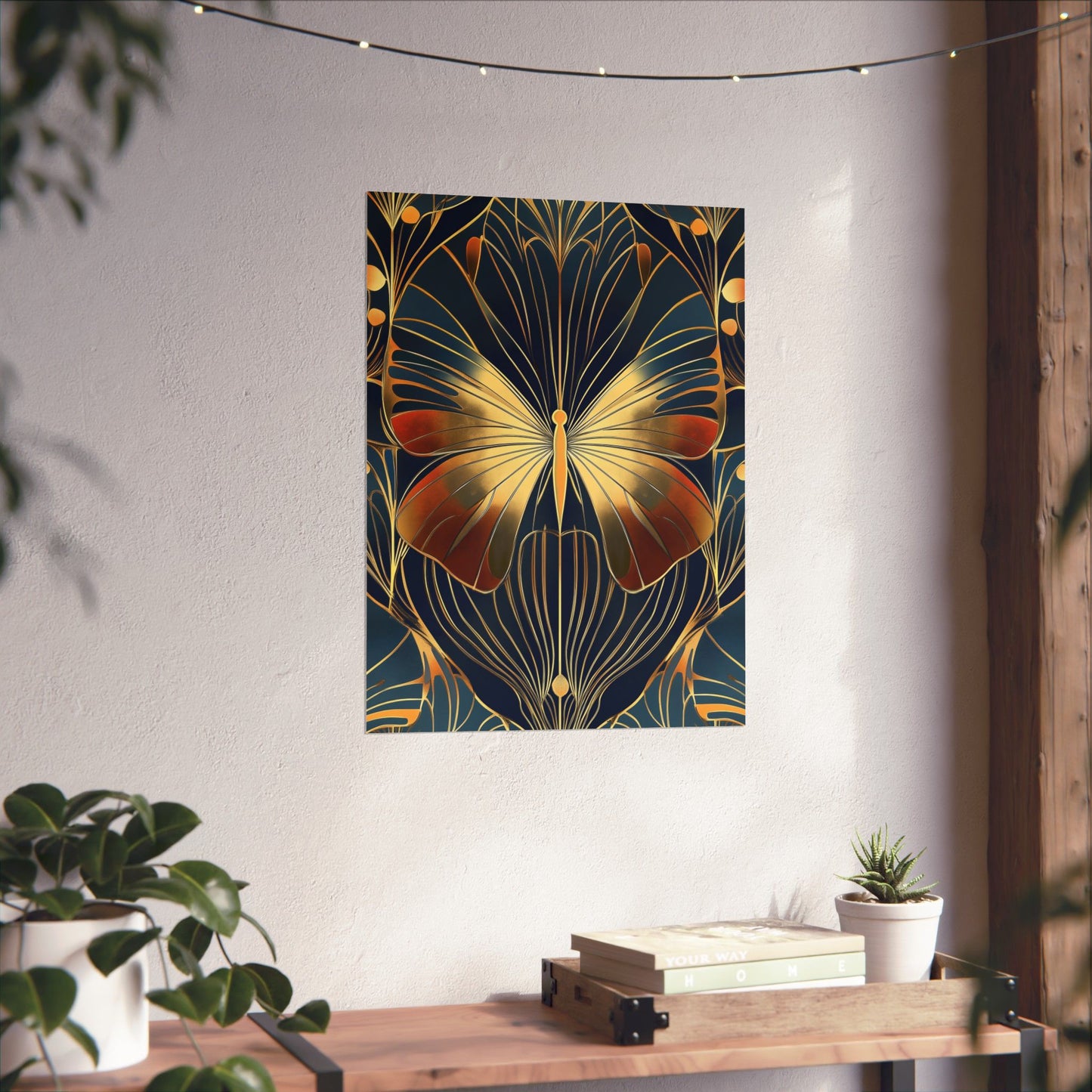Art Deco Golden Butterfly Fine Art Print - Matte Vertical Poster - Vibrant Home Décor - Chic Style