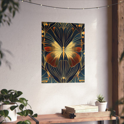 Art Deco Golden Butterfly Fine Art Print - Matte Vertical Poster - Vibrant Home Décor - Chic Style
