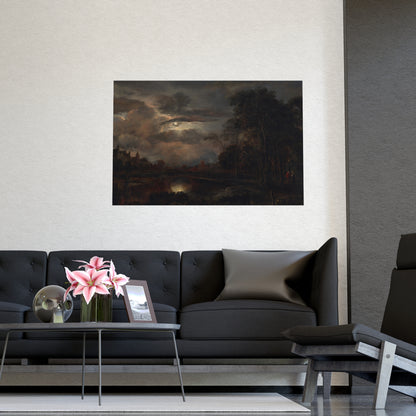 Moonlit Landscape with Bridge - Romantic Night Fine Art Poster