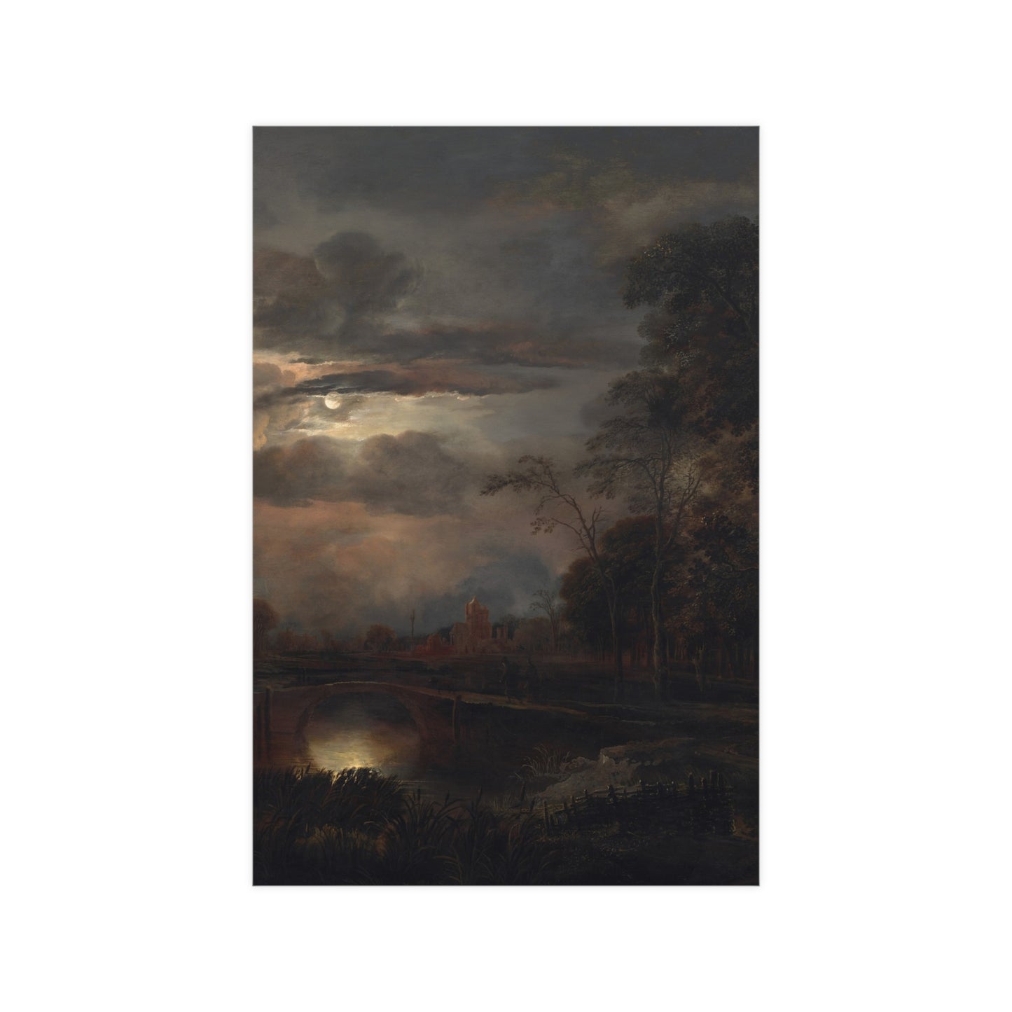 Moonlit Landscape with Bridge - Romantic Night Fine Art Poster