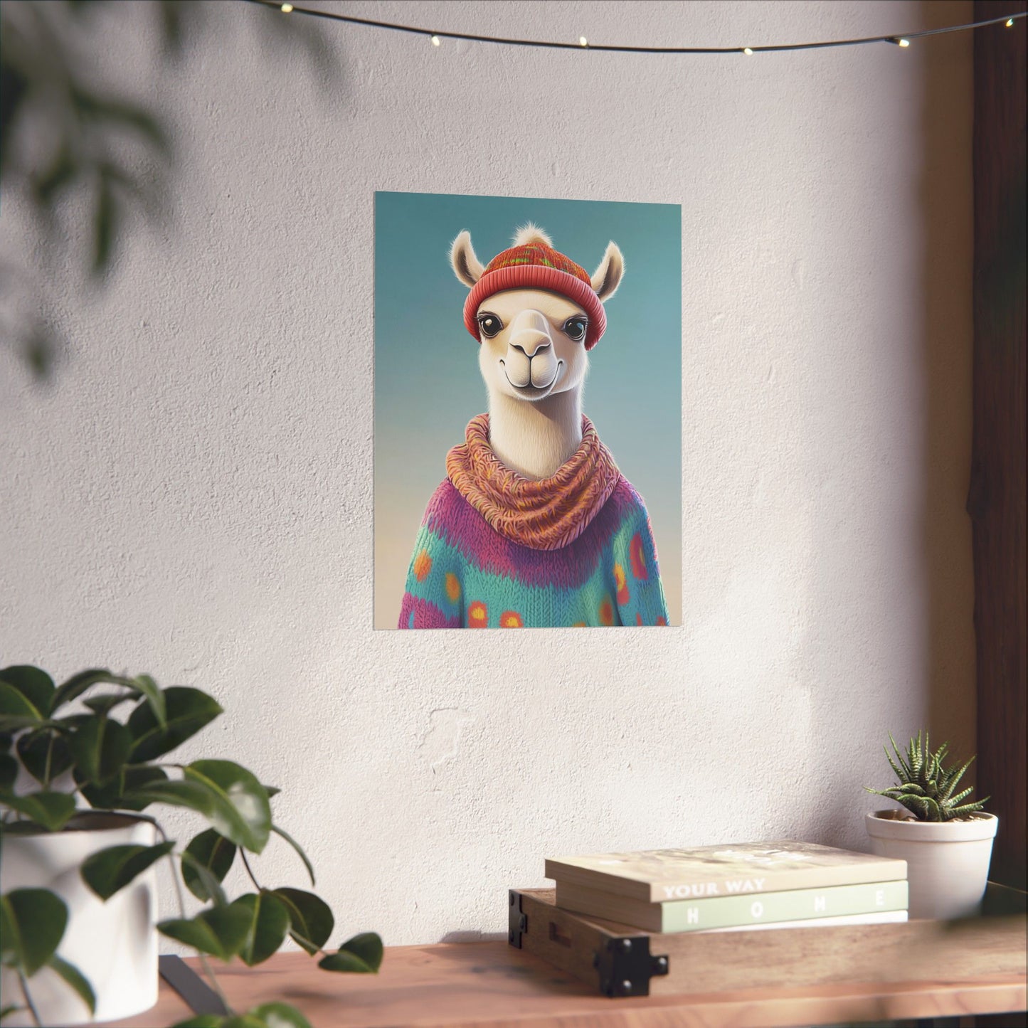 Cozy Llama Art Print - Whimsical Animals - Horizontal Matte Poster for Wall Art