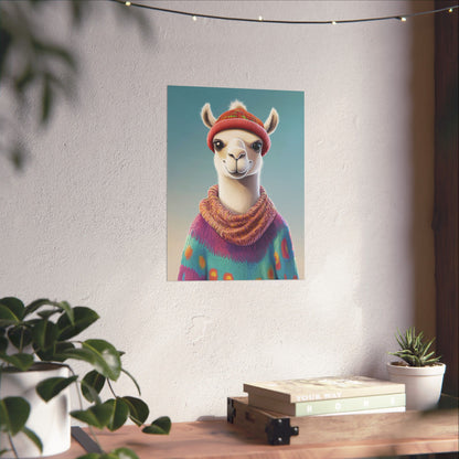 Cozy Llama Art Print - Whimsical Animals - Horizontal Matte Poster for Wall Art