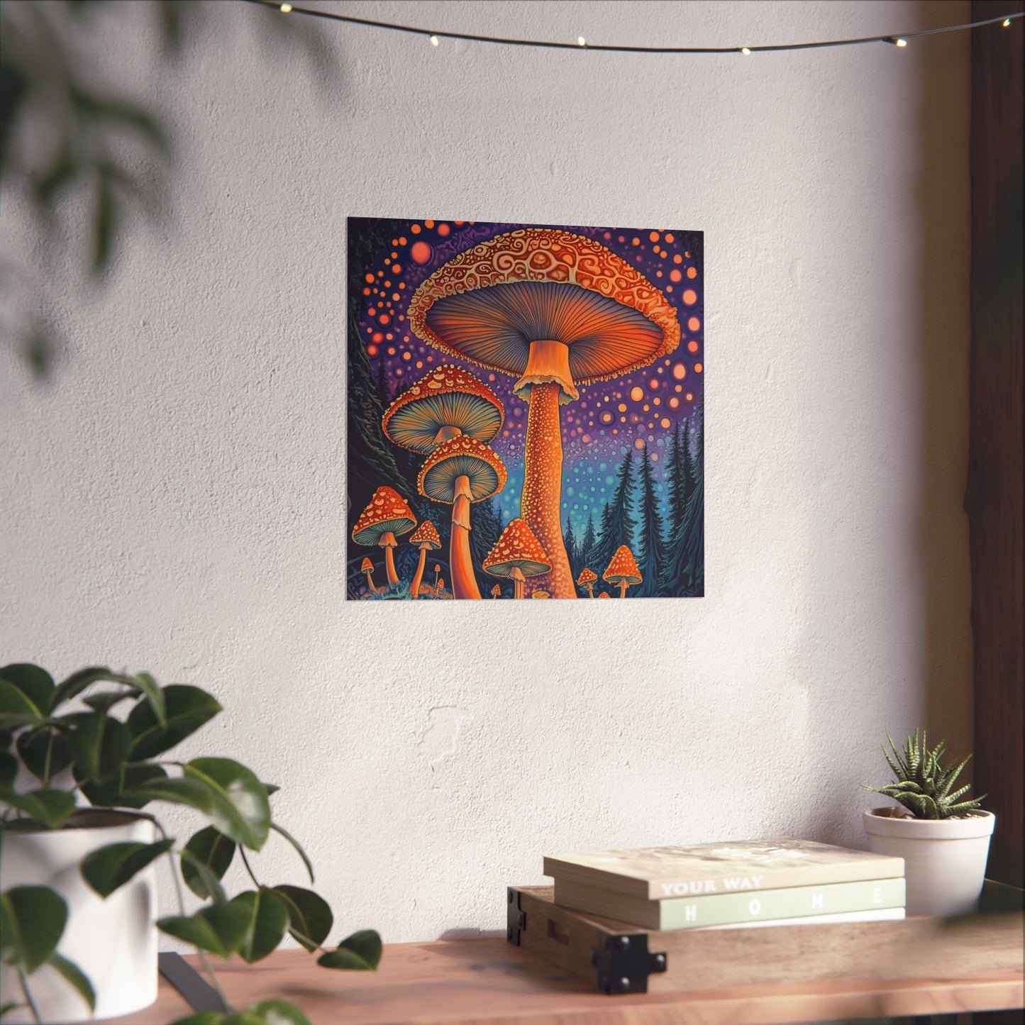 Psychedelic Night Mushroom Art Print - Vertical Poster - Vibrant Wall Art - Nature - Trippy - Bedroom Poster