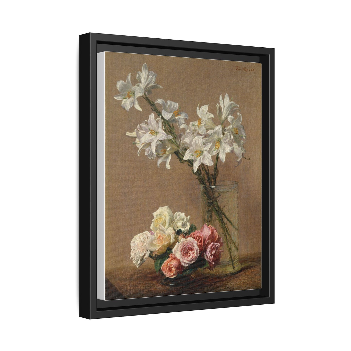 Henri Fantin-Latour : Roses and Lilies (1888) - Giclee Fine Art Print - Museum Collection Framed Canvas Print