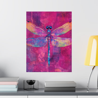 Magenta Dragonfly Watercolor Art Print - Matte Vertical Posters