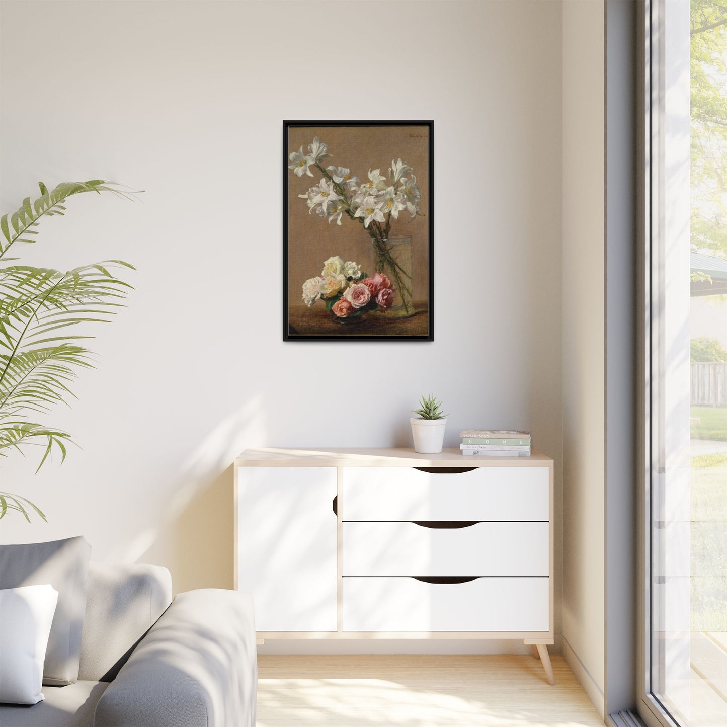 Henri Fantin-Latour : Roses and Lilies (1888) - Giclee Fine Art Print - Museum Collection Framed Canvas Print