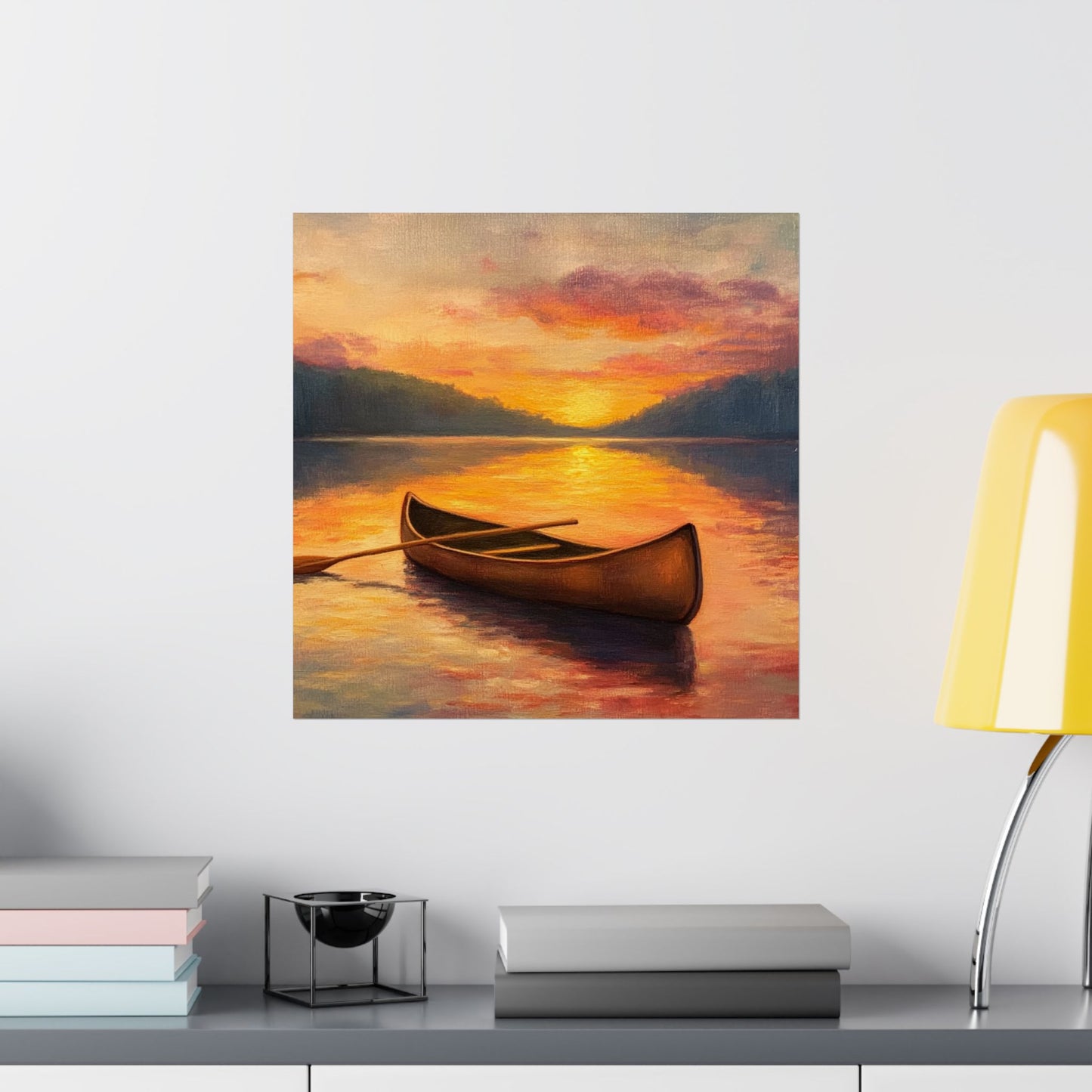 Summer Sunset Canoe on Lake Fine Art Print