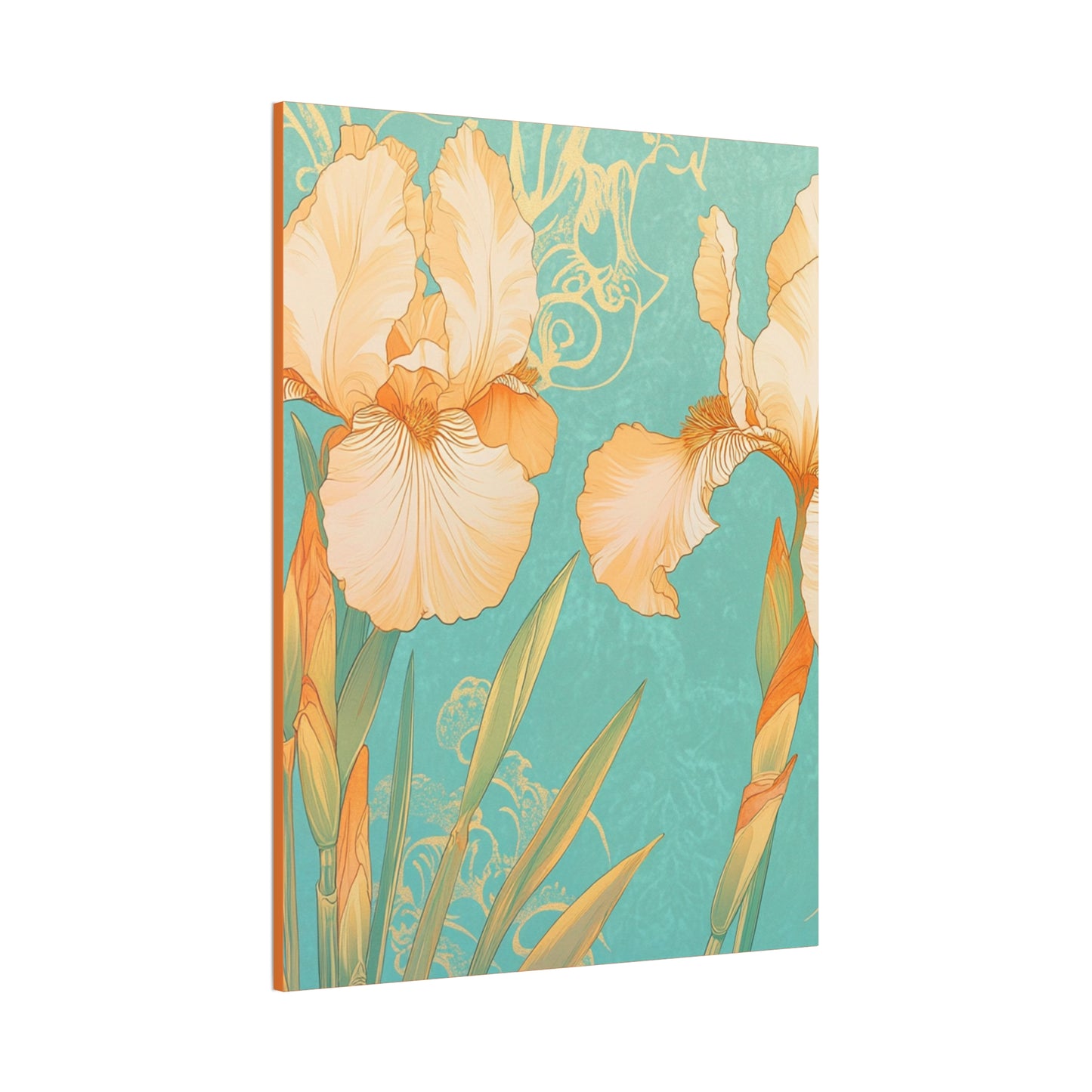Iris Flowers on Turquois - Stretched Canvas