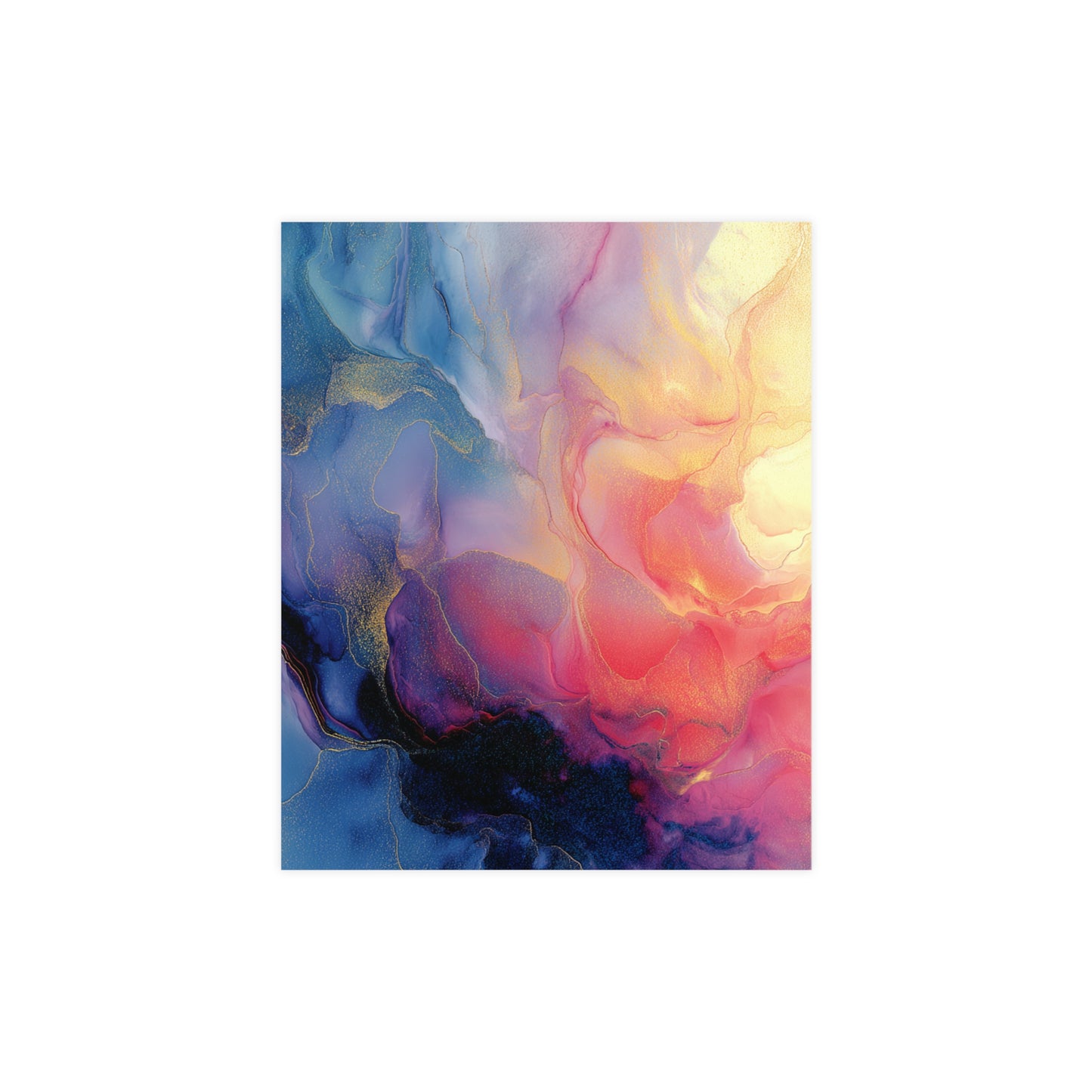 Muse (Style A) - Modern Abstract Fluid Art - Blue/Pink with Gold Highlights - Giclee Fine Art Print