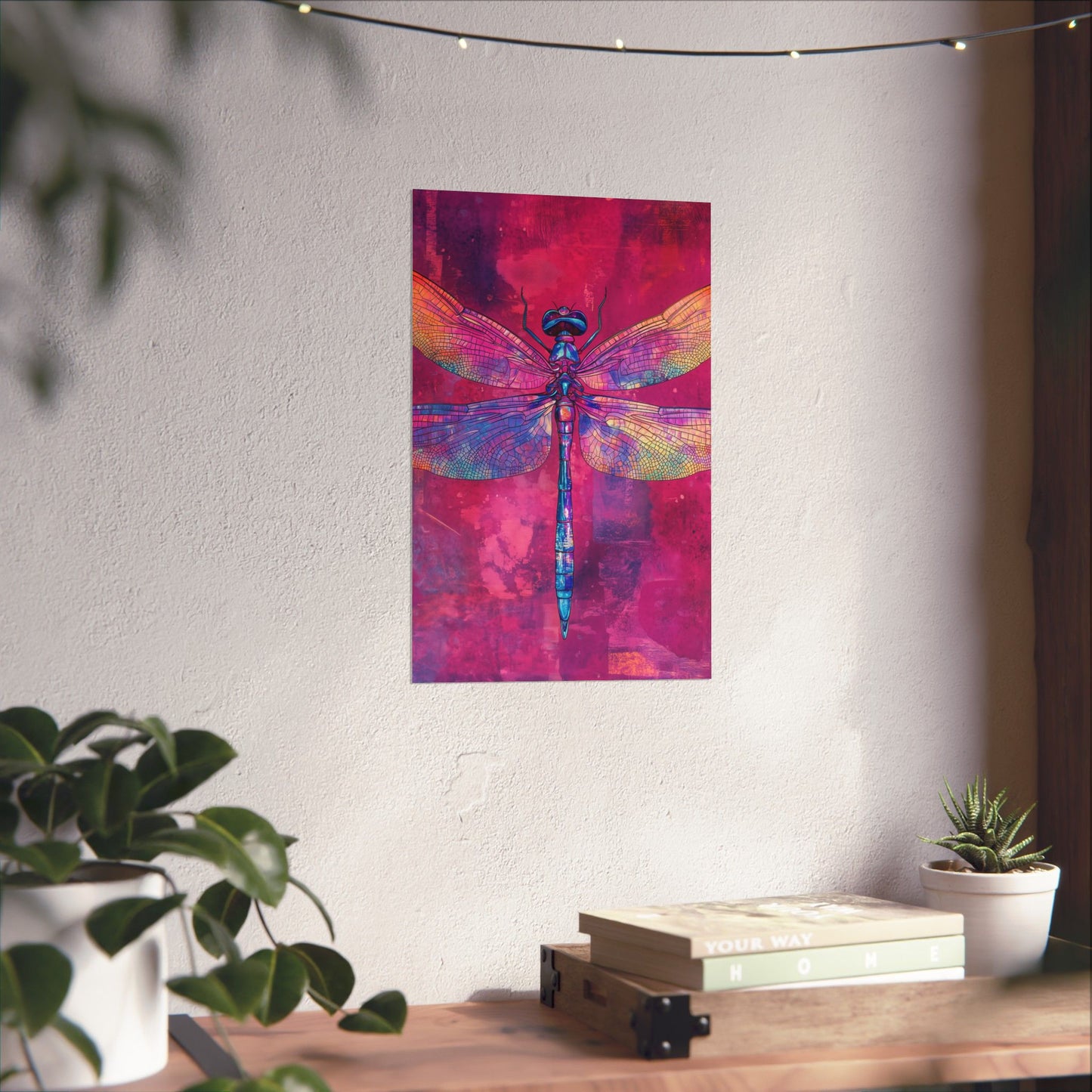 Magenta Dragonfly Watercolor Art Print - Matte Vertical Posters