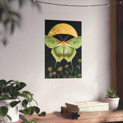 Dreamy Luna Moth Under the Moon Poster- Matte Vertical Art Print - Boho Wall Art - Bohemian - Art Noveau - Art Deco