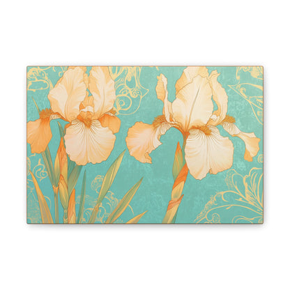 Iris Flowers on Turquois - Stretched Canvas