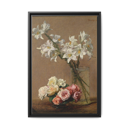 Henri Fantin-Latour : Roses and Lilies (1888) - Giclee Fine Art Print - Museum Collection Framed Canvas Print