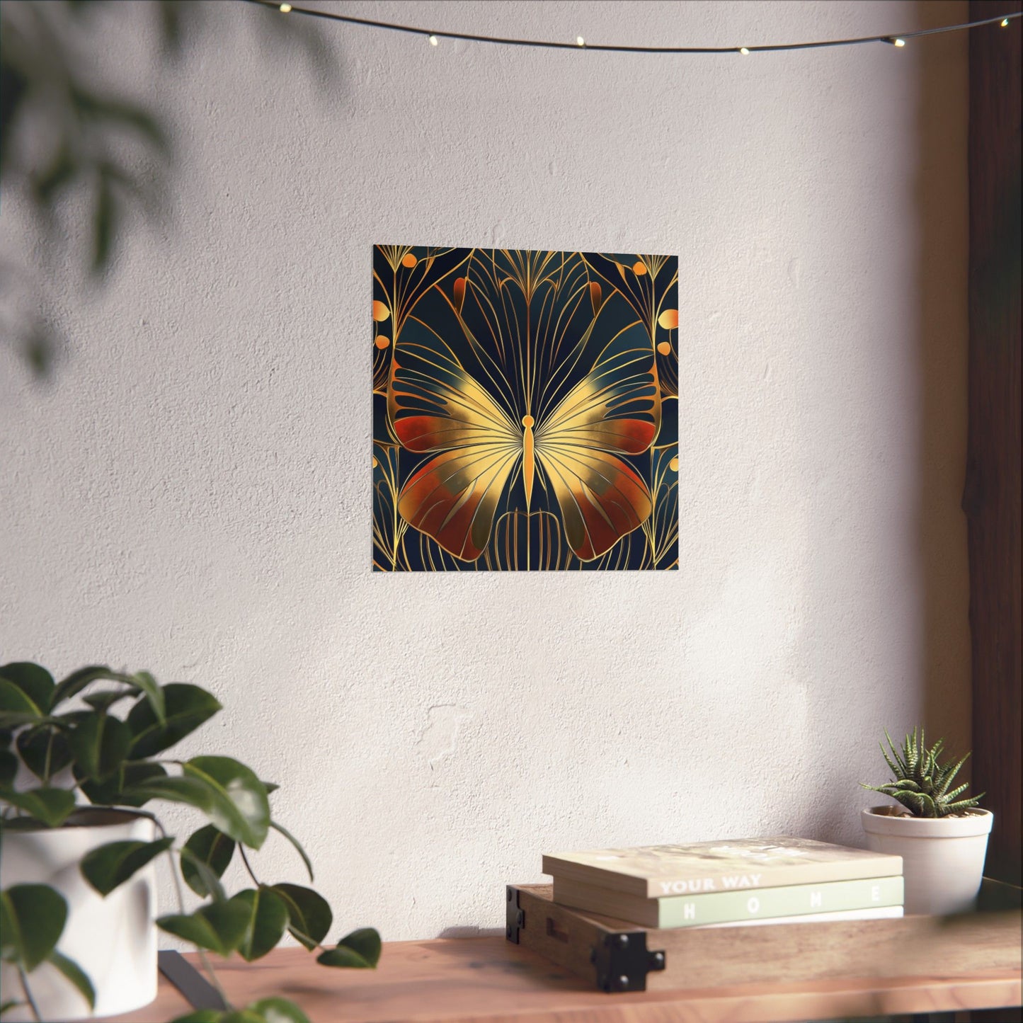 Art Deco Golden Butterfly Fine Art Print - Matte Vertical Poster - Vibrant Home Décor - Chic Style